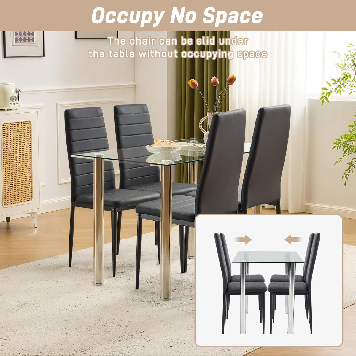 Black PU Leather Dining Chairs Set of 4 W608047