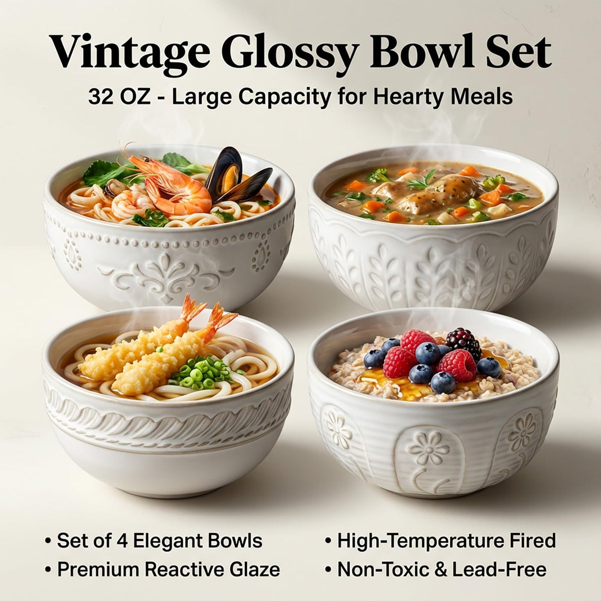 32 OZ Ceramic Soup Bowls Set of 4 I631