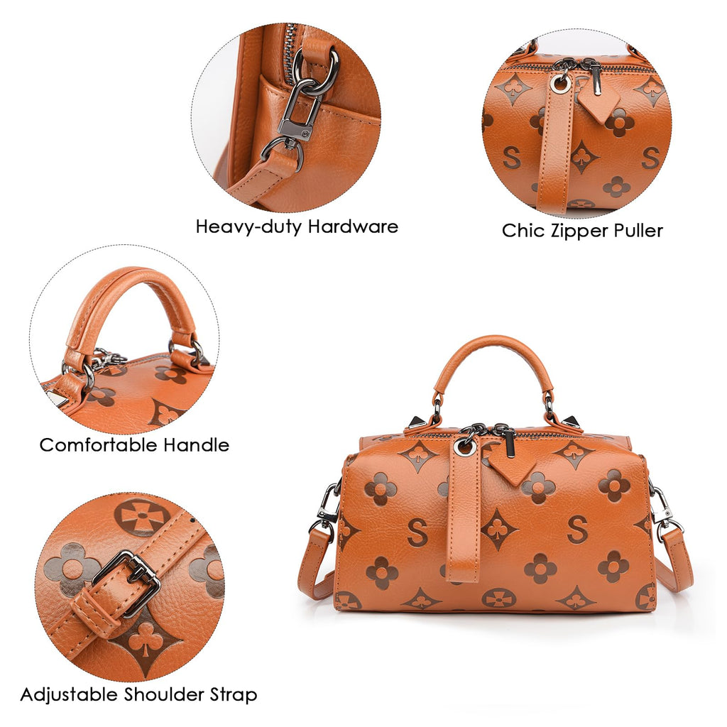 Women Floral Embossed PU Leather Tote Handbag T2275