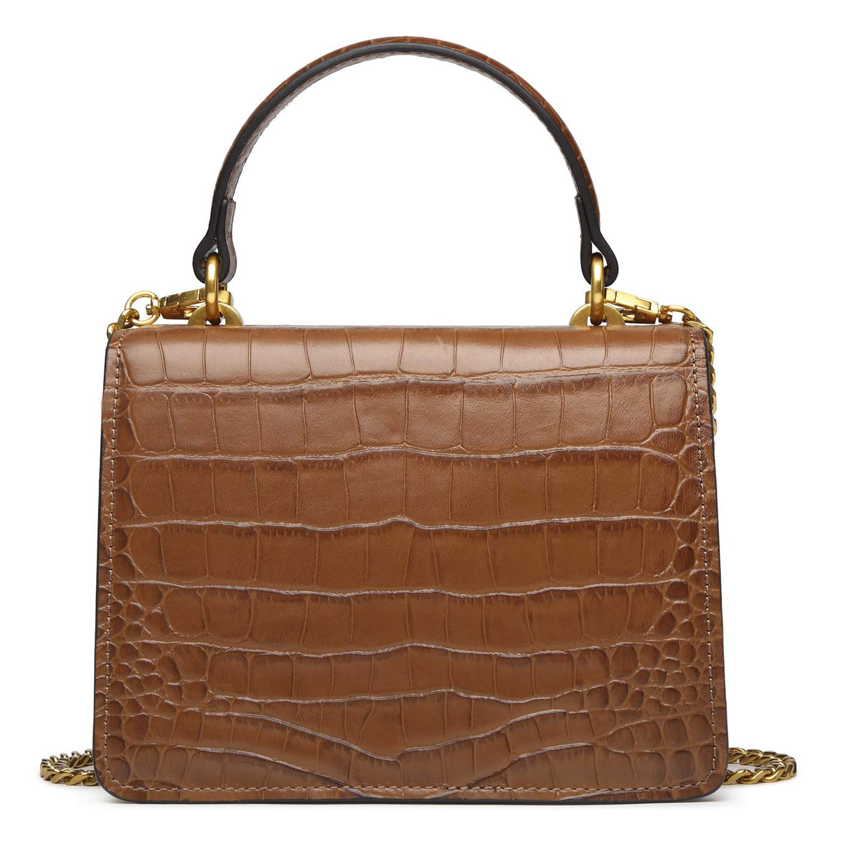 Croc Embossed Top Handle Leather Mini Crossbody Handbag T244
