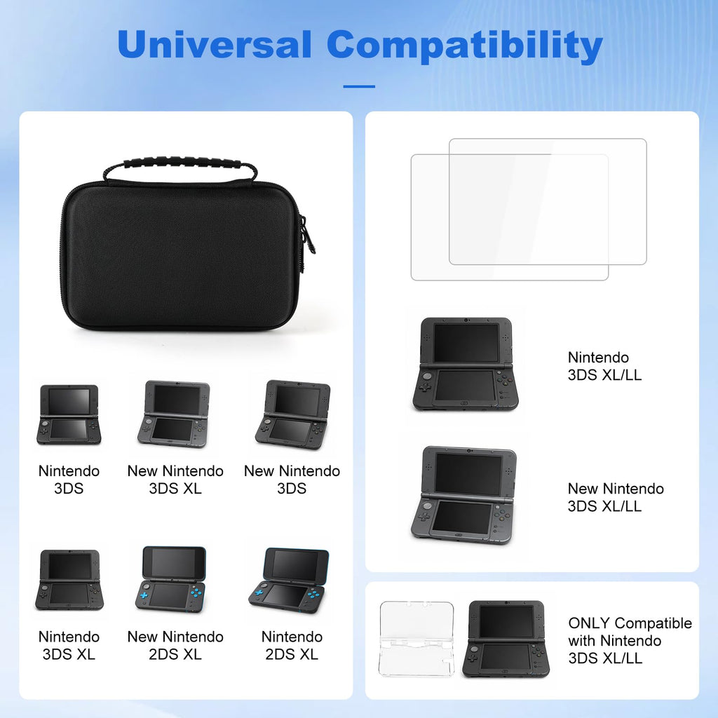 3DS XL Accessories 4-in-1 Kit Carrying Case Clear Shell Case Screen Protectors Stylus Pens M47740