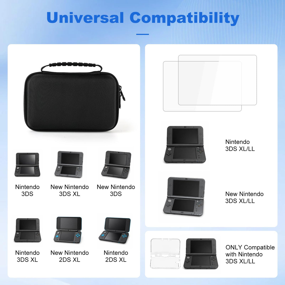 3DS XL Accessories 4-in-1 Kit Carrying Case Clear Shell Case Screen Protectors Stylus Pens M47740
