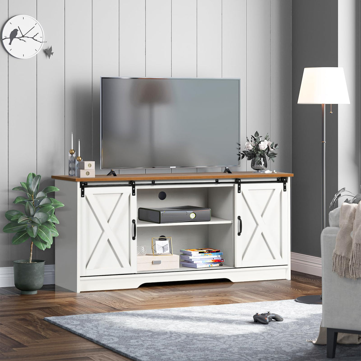 White Farmhouse TV Stand for 65 Inch TV Q5268