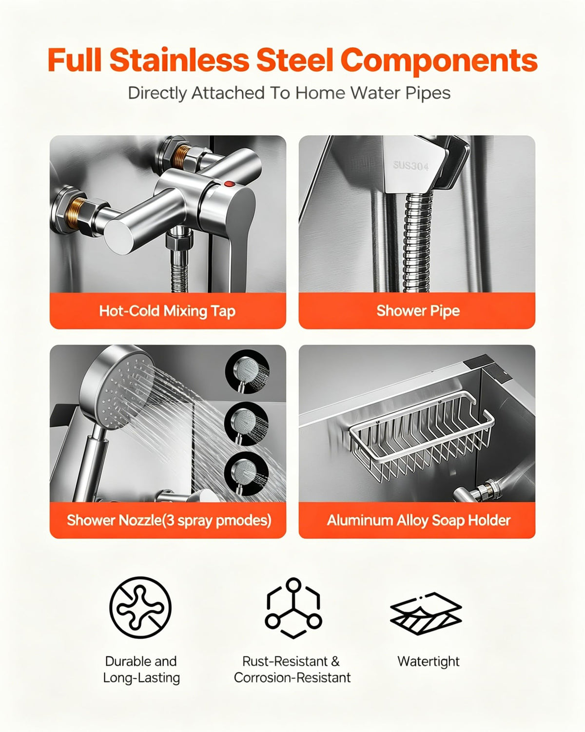 38” Stainless Steel Dog Washing Station with Faucet and Non-Slip Steps S97649