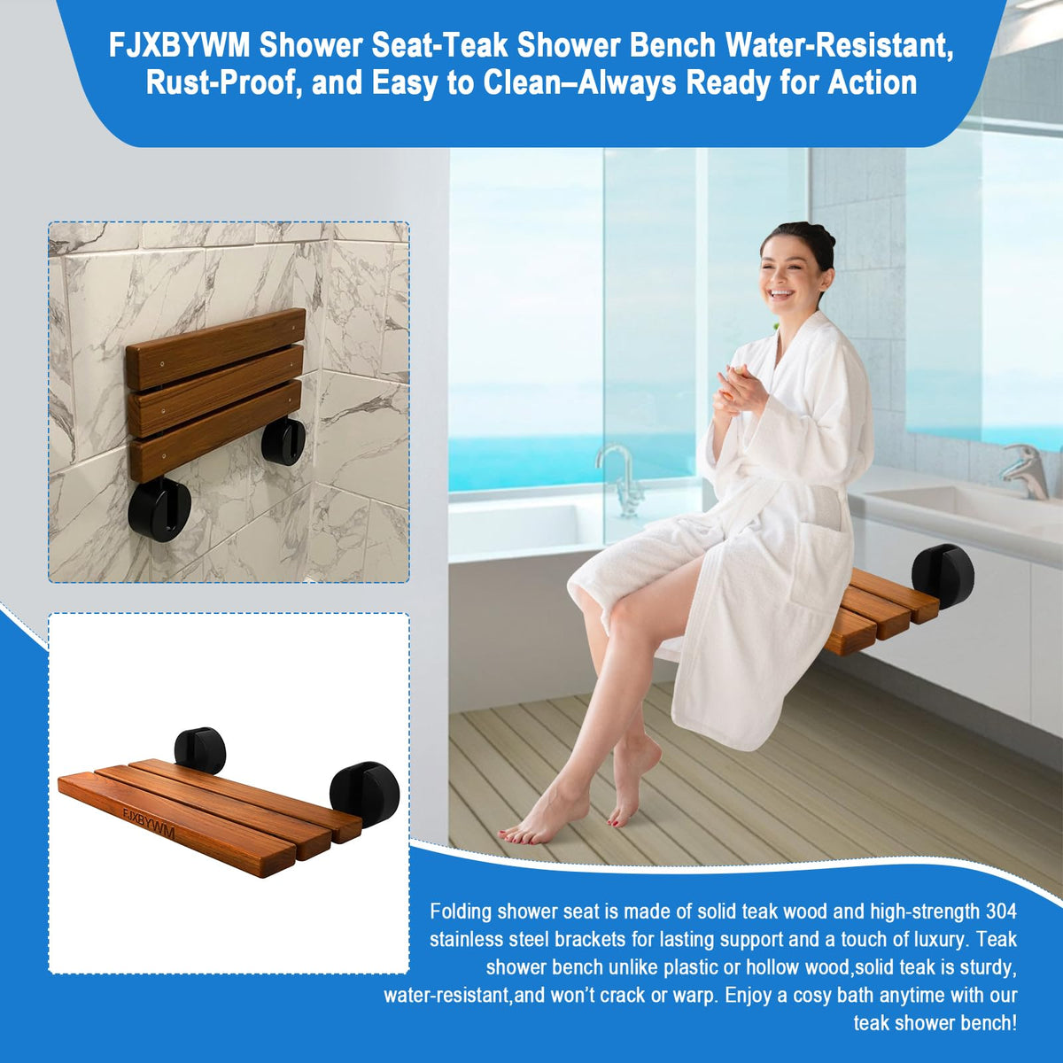 20" Teak Wall Mounted Fold Down Shower Seat 400 lbs Capacity D66887