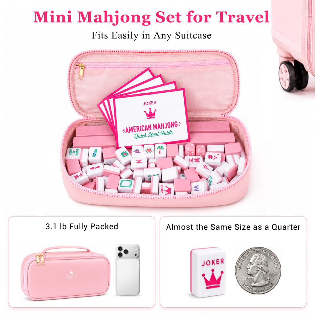 Pink Mini Travel Mahjong Tile Set with Racks and Bag S365085