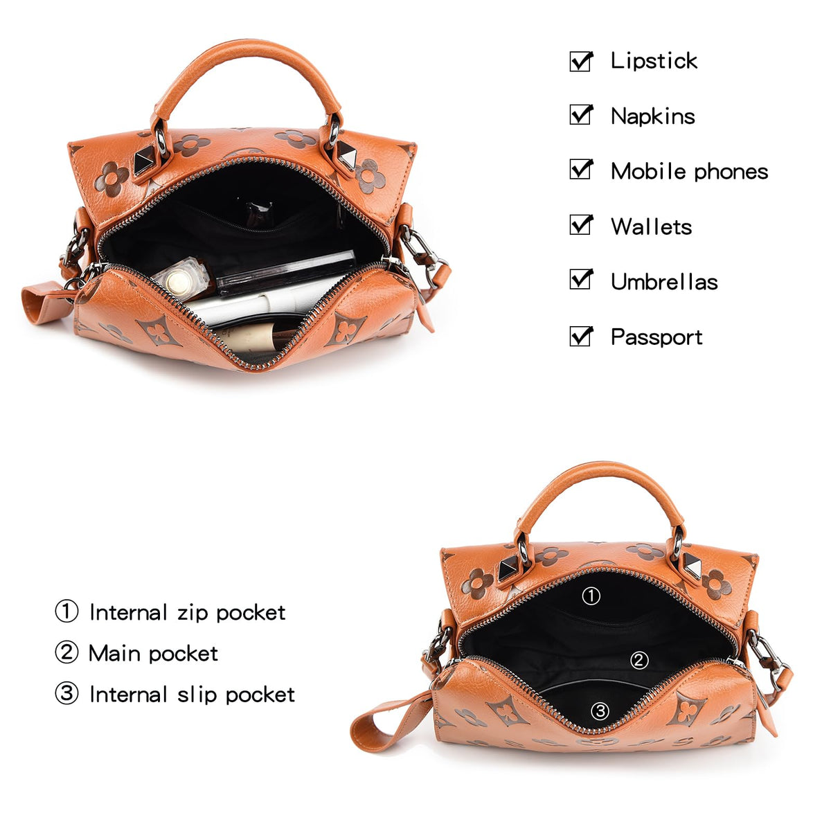 Women Floral Embossed PU Leather Tote Handbag T2275