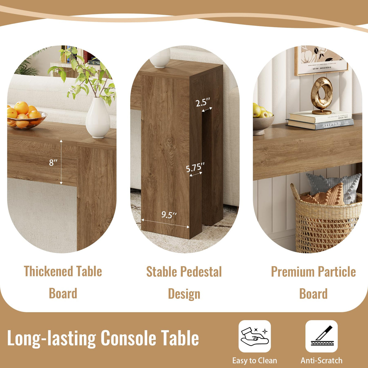 79-Inch Natural Oak Sofa Console Table Z99840