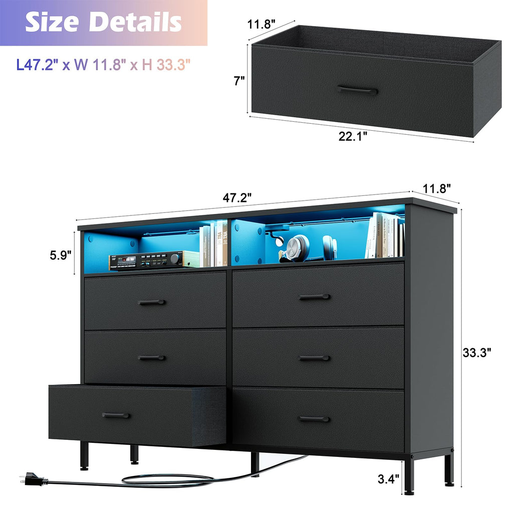 Black 6 Drawer Fabric Dresser S27965