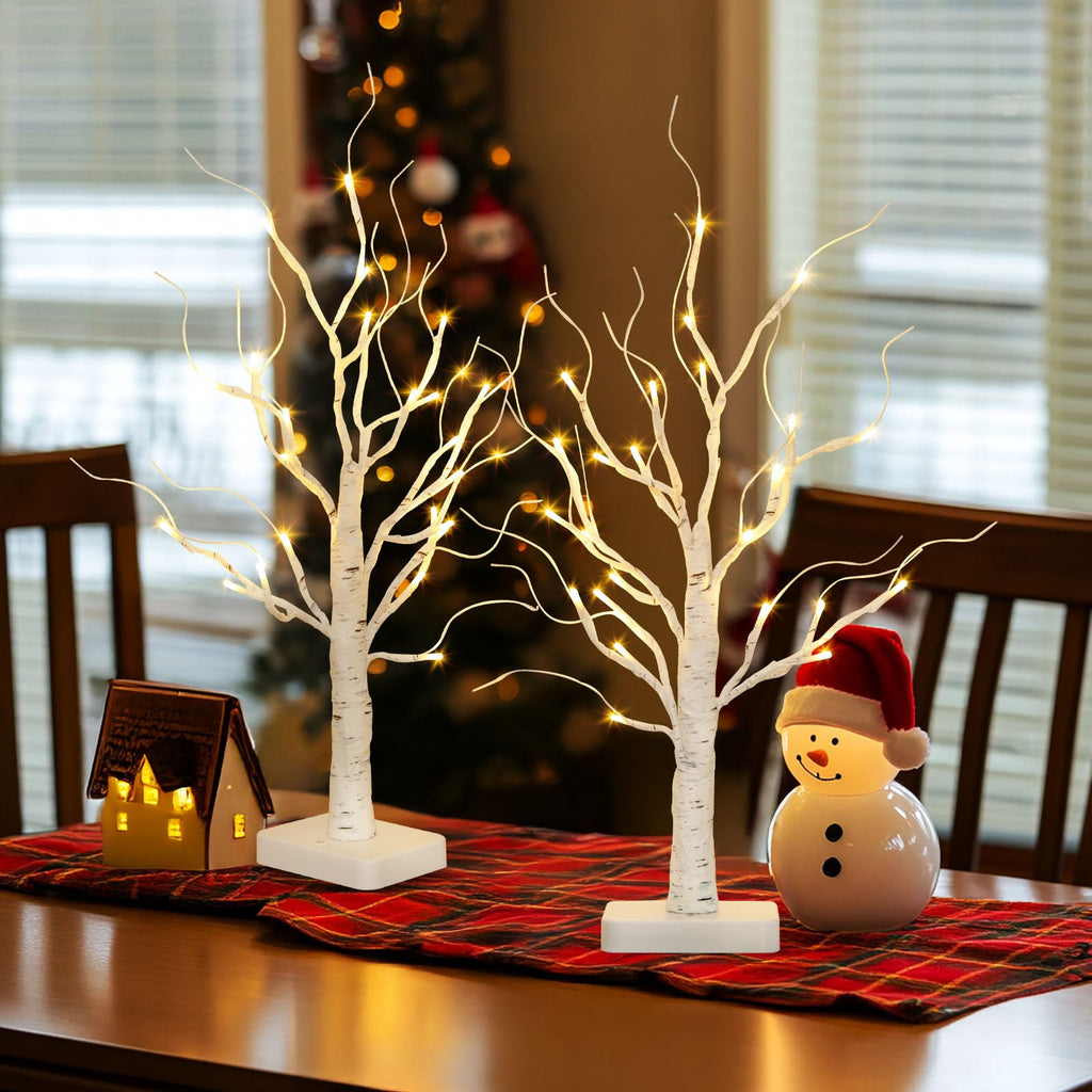 Lighted Birch Tree 2 Pack with 24 LED Battery Powered Timer B64949