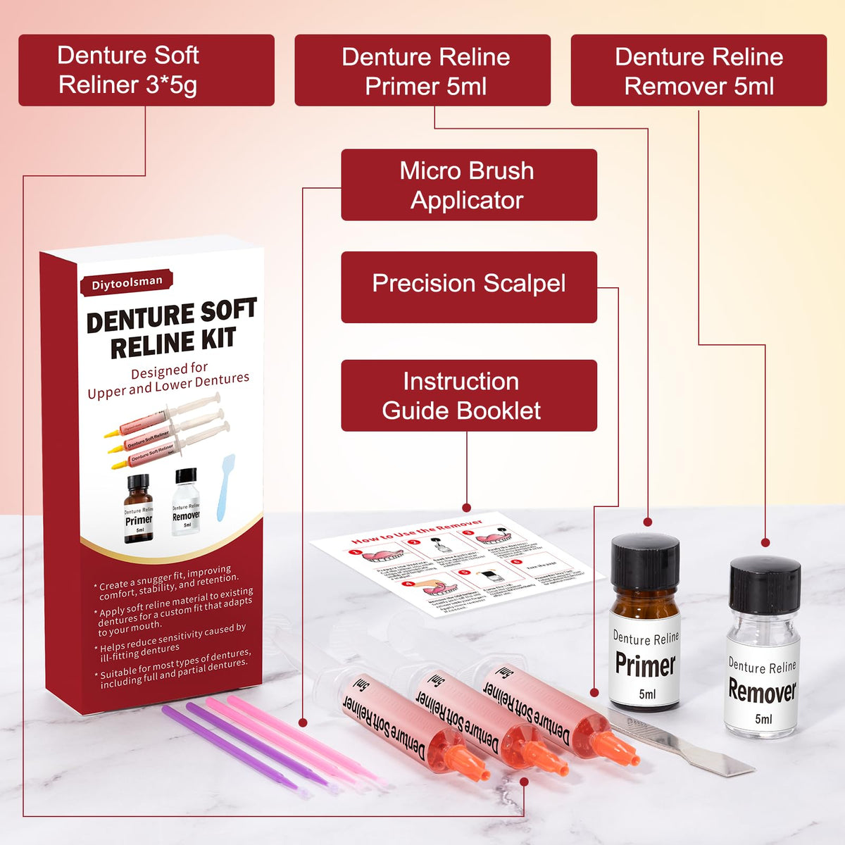 Denture Soft Reline Kit for Upper and Lower Dentures D4227