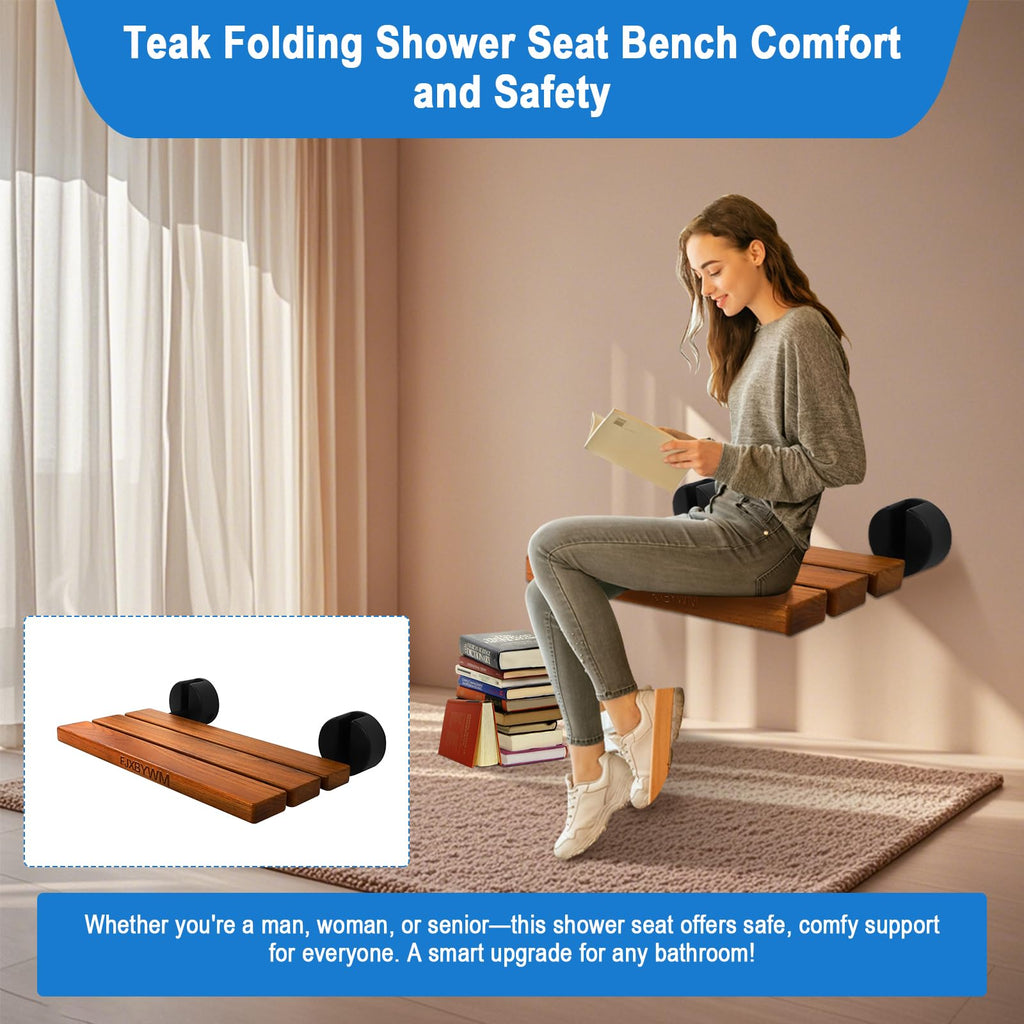 20" Teak Wall Mounted Fold Down Shower Seat 400 lbs Capacity D66887