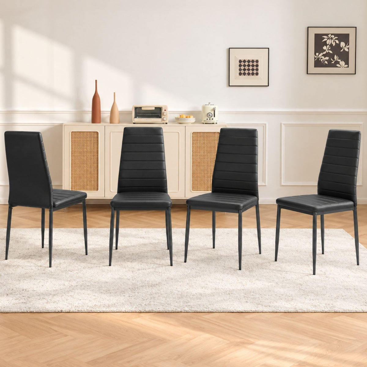 Black PU Leather Dining Chairs Set of 4 W608047