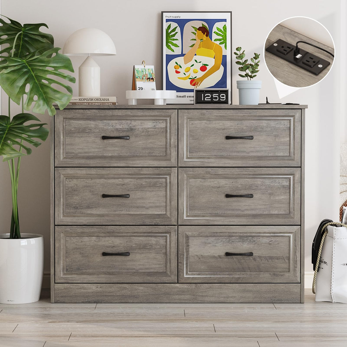 Ash Grey 6 Drawer Wood Dresser H3429