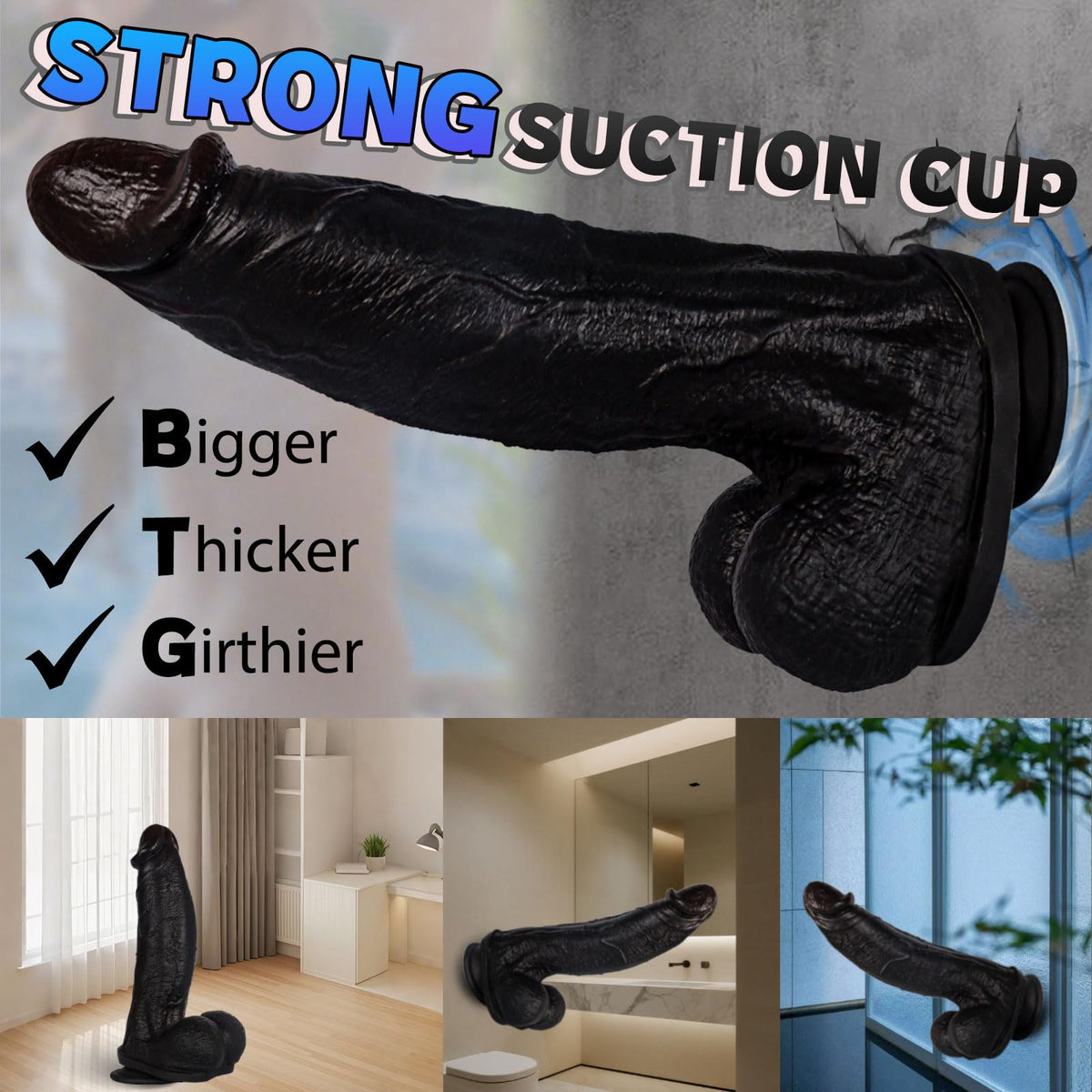 Black Realistic Silicone Dildo with Suction Cup F916