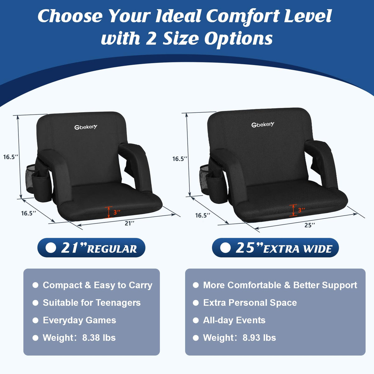 25” Extra Wide Stadium Seats with Back Support 2 Pack L893486