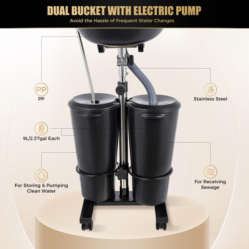 Portable Shampoo Basin with 2 Water Buckets & Electric Pump L414084