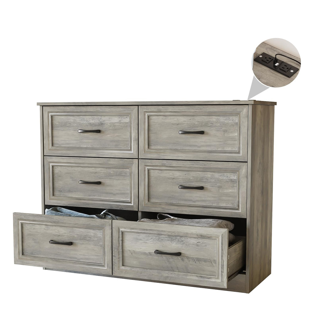 Ash Grey 6 Drawer Wood Dresser H3429
