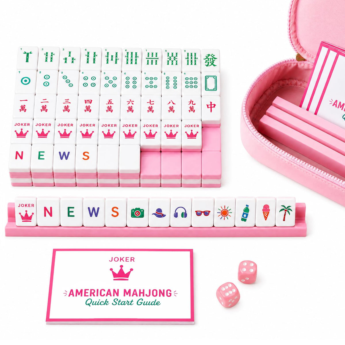 Pink Mini Travel Mahjong Tile Set with Racks and Bag S365085
