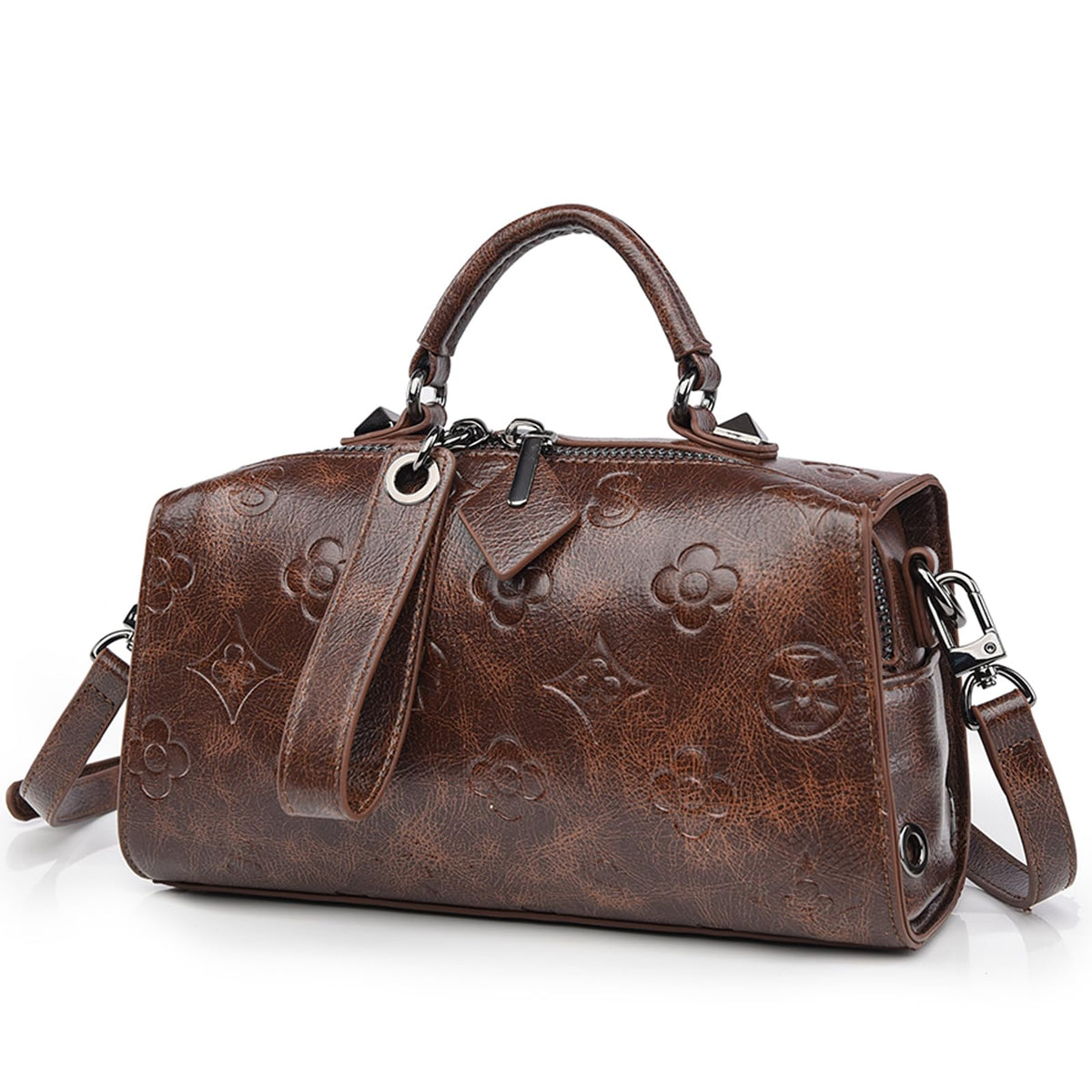 Women Floral Embossed PU Leather Tote Handbag T2275