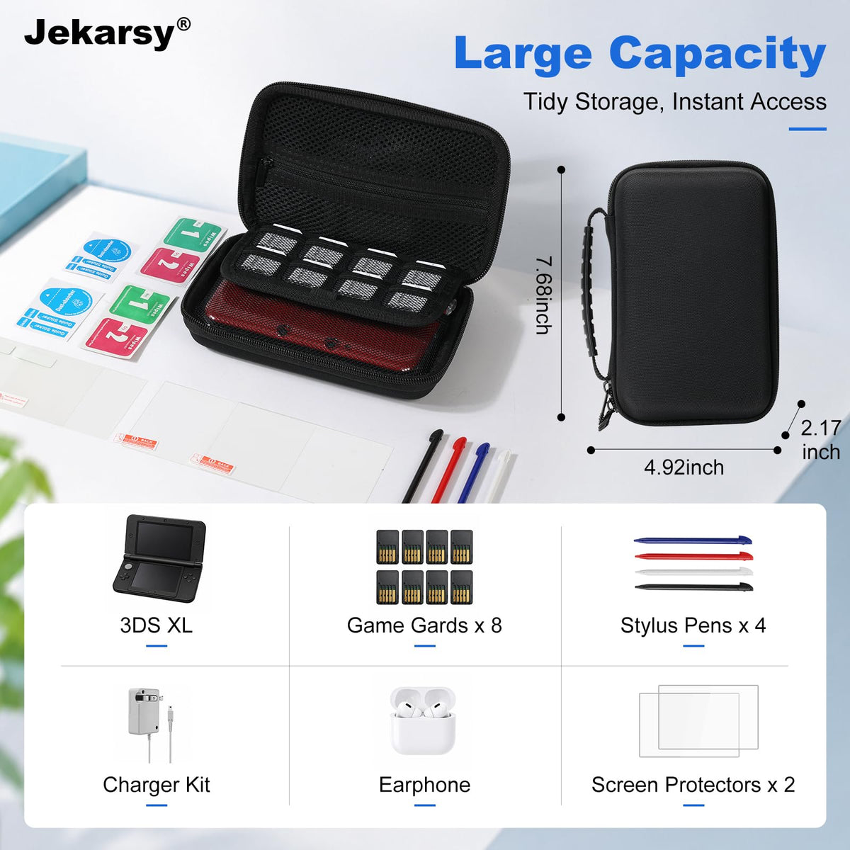 3DS XL Accessories 4-in-1 Kit Carrying Case Clear Shell Case Screen Protectors Stylus Pens M47740