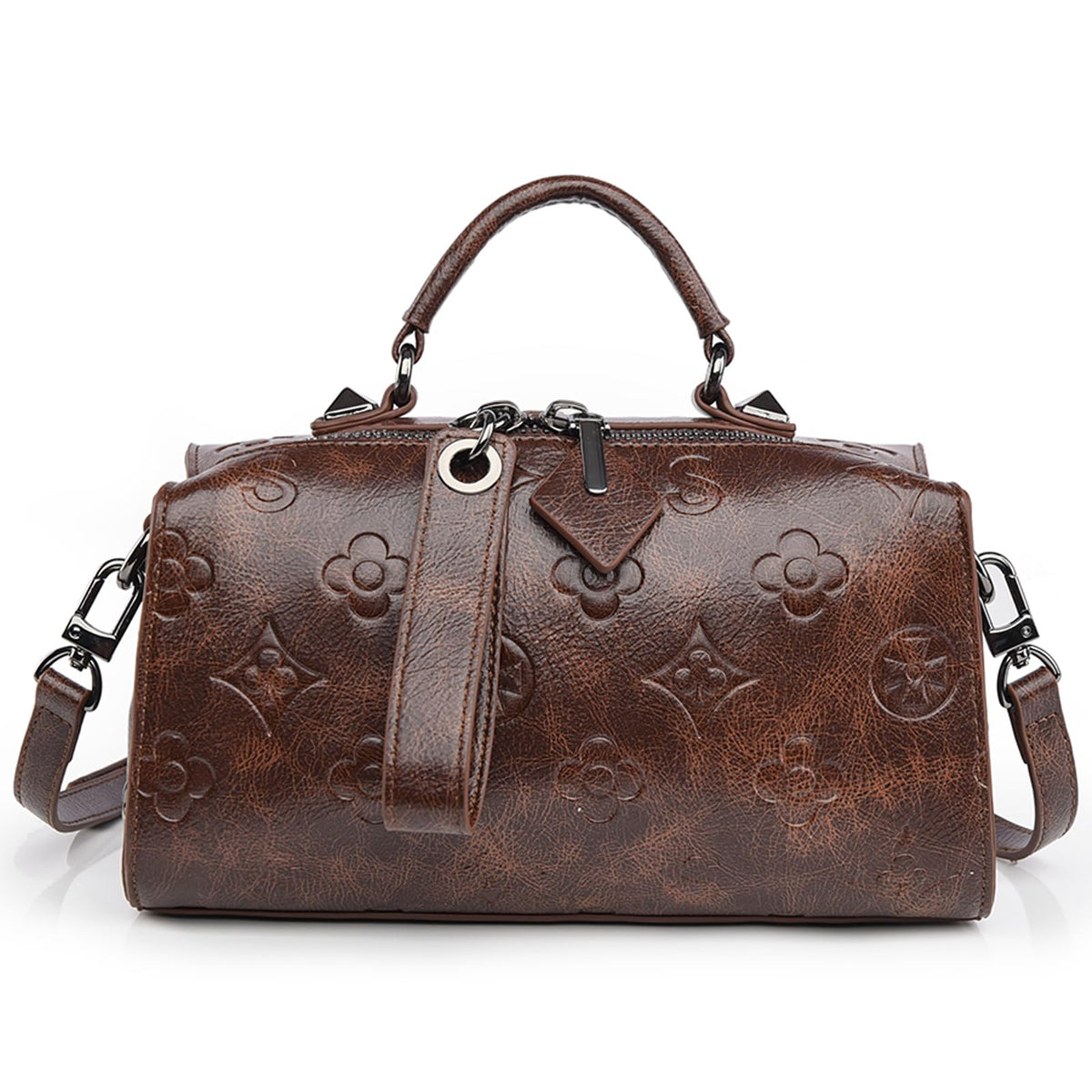 Women Floral Embossed PU Leather Tote Handbag T2275