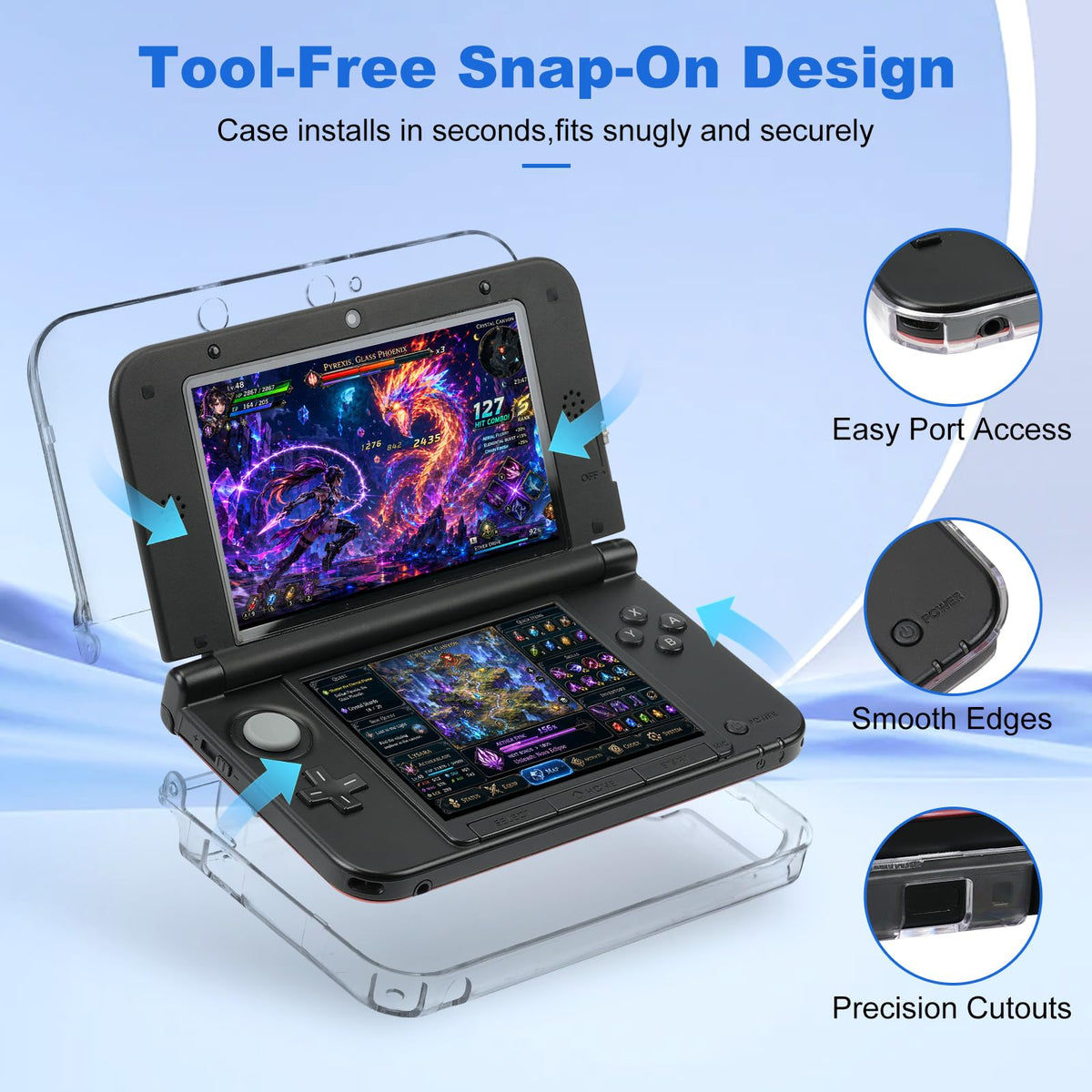 3DS XL Accessories 4-in-1 Kit Carrying Case Clear Shell Case Screen Protectors Stylus Pens M47740