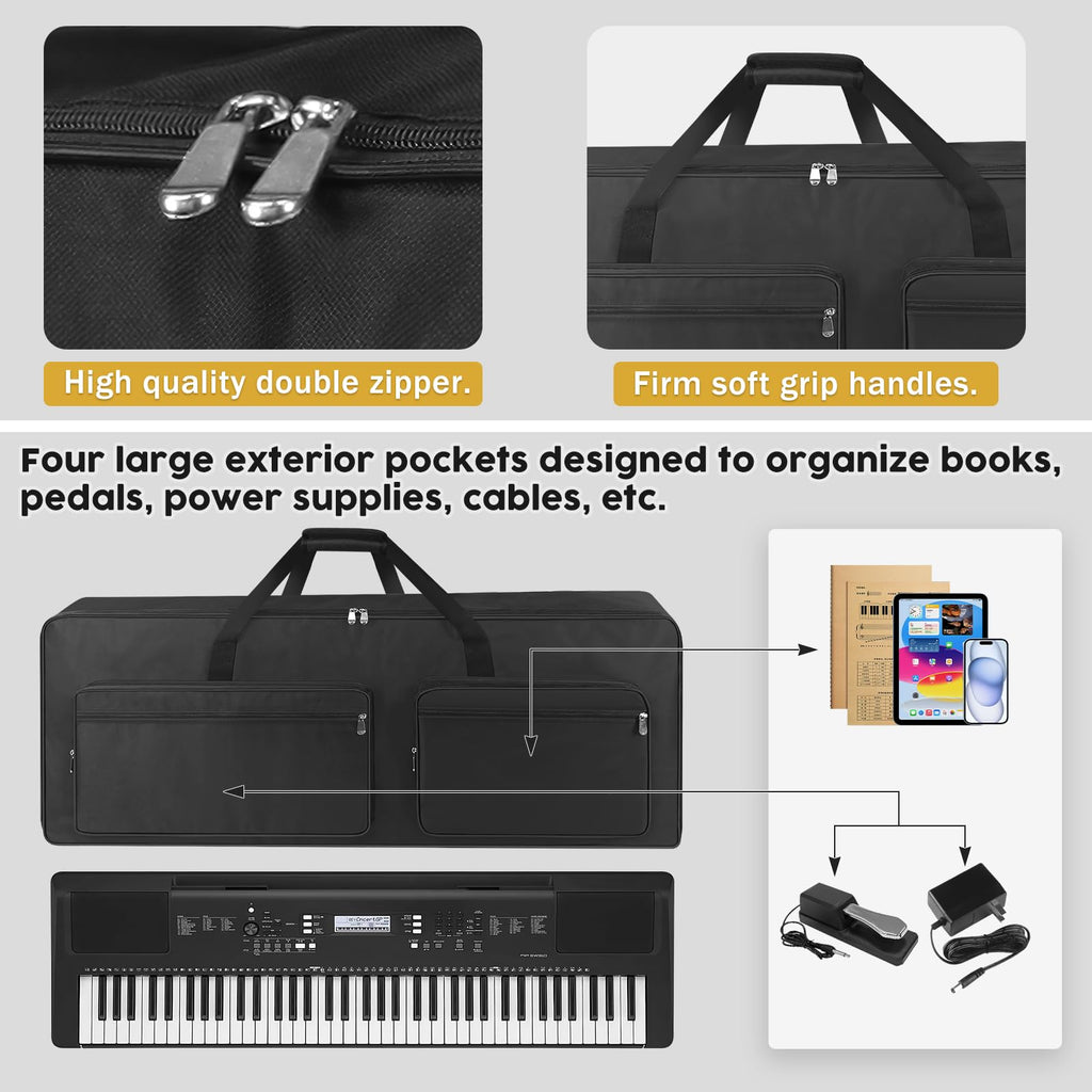 76 Key Piano Keyboard Case Bag with 4-Pocket (Black) O88799