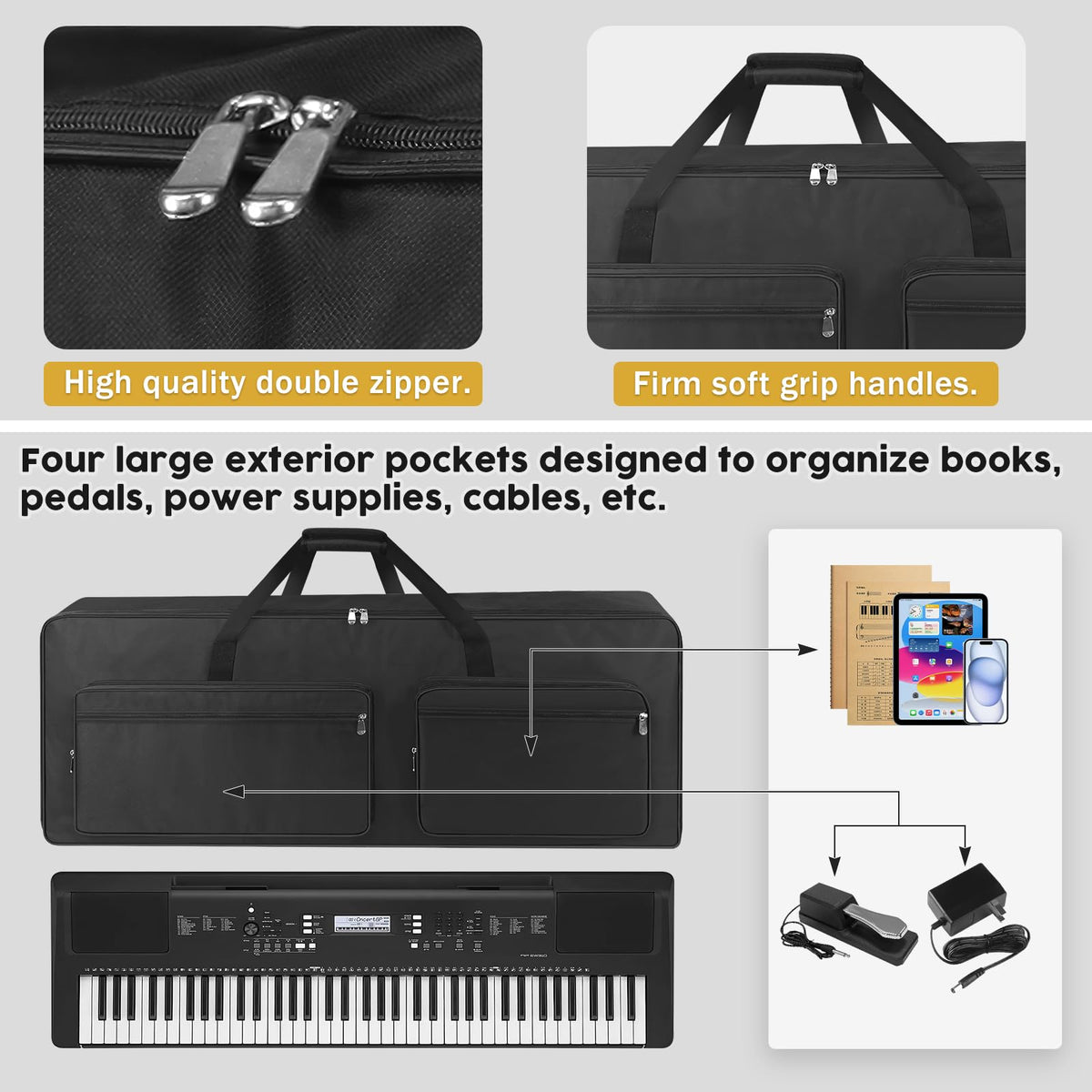 76 Key Piano Keyboard Case Bag with 4-Pocket (Black) O88799