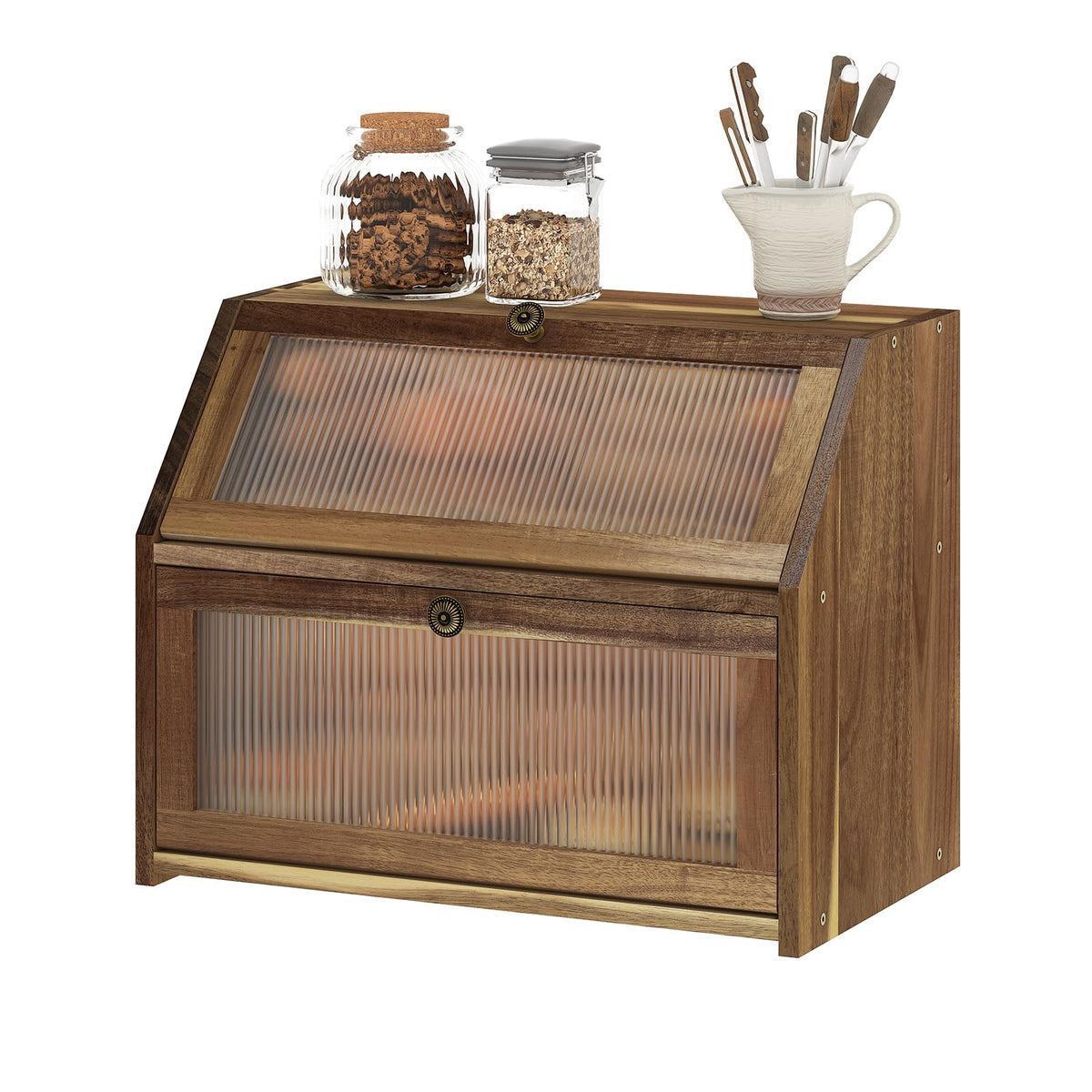 Acacia Wood 2 Layer Bread Box Q465