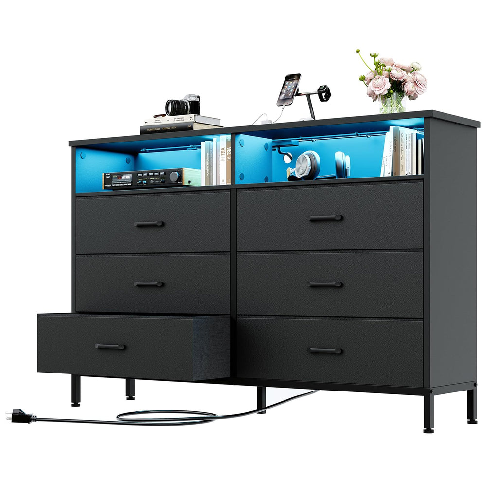 Black 6 Drawer Fabric Dresser S27965