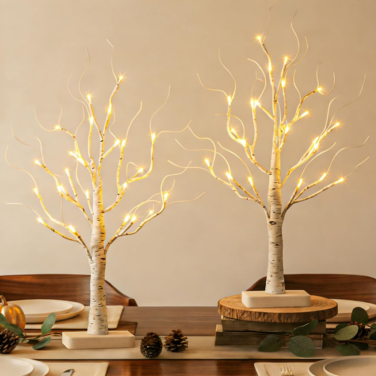 Lighted Birch Tree 2 Pack with 24 LED Battery Powered Timer B64949