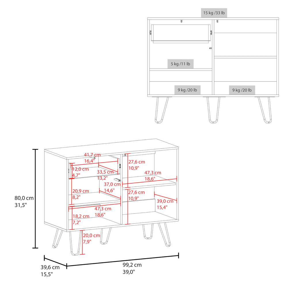 39" White Natural Oak Console Table with Storage I979424