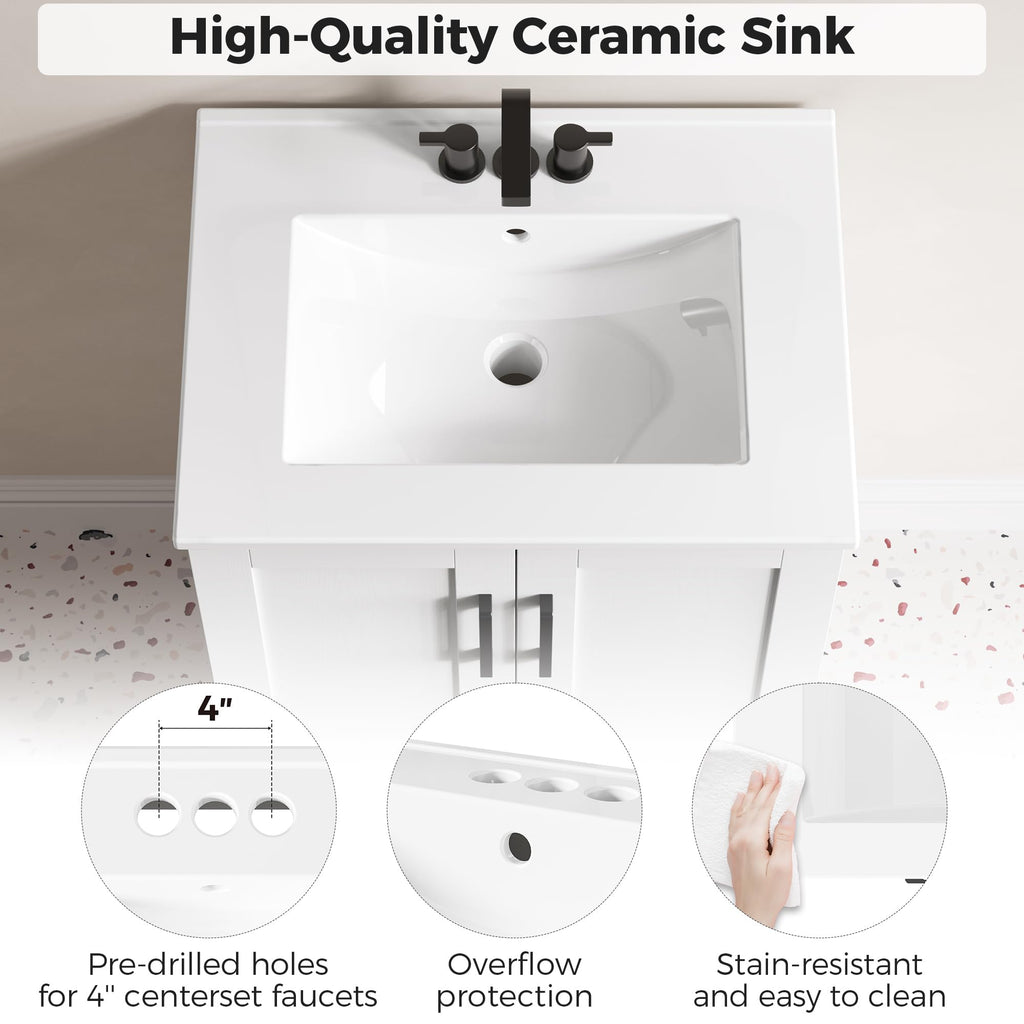 24" White Bathroom Vanity with Sink V433