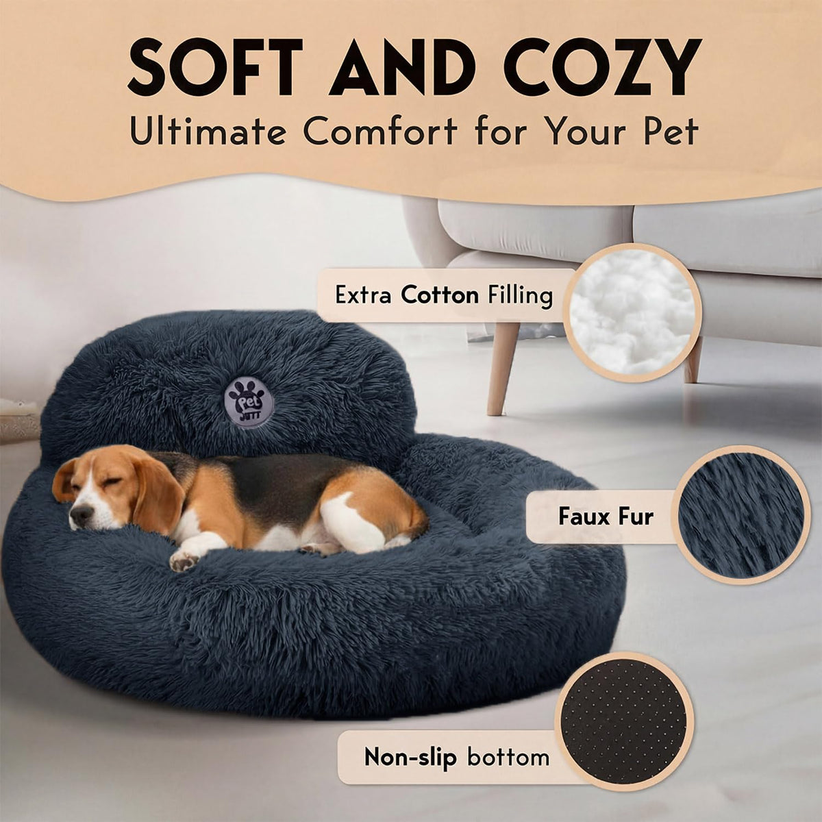Medium Size Washable Anti-Slip Fluffy Plush Round Dog Bed R460330