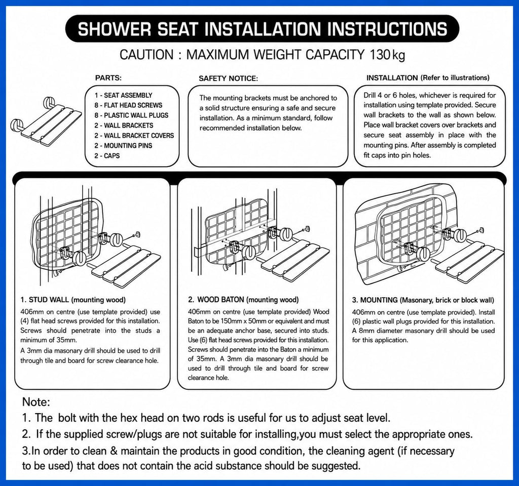 20" Teak Wall Mounted Fold Down Shower Seat 400 lbs Capacity D66887