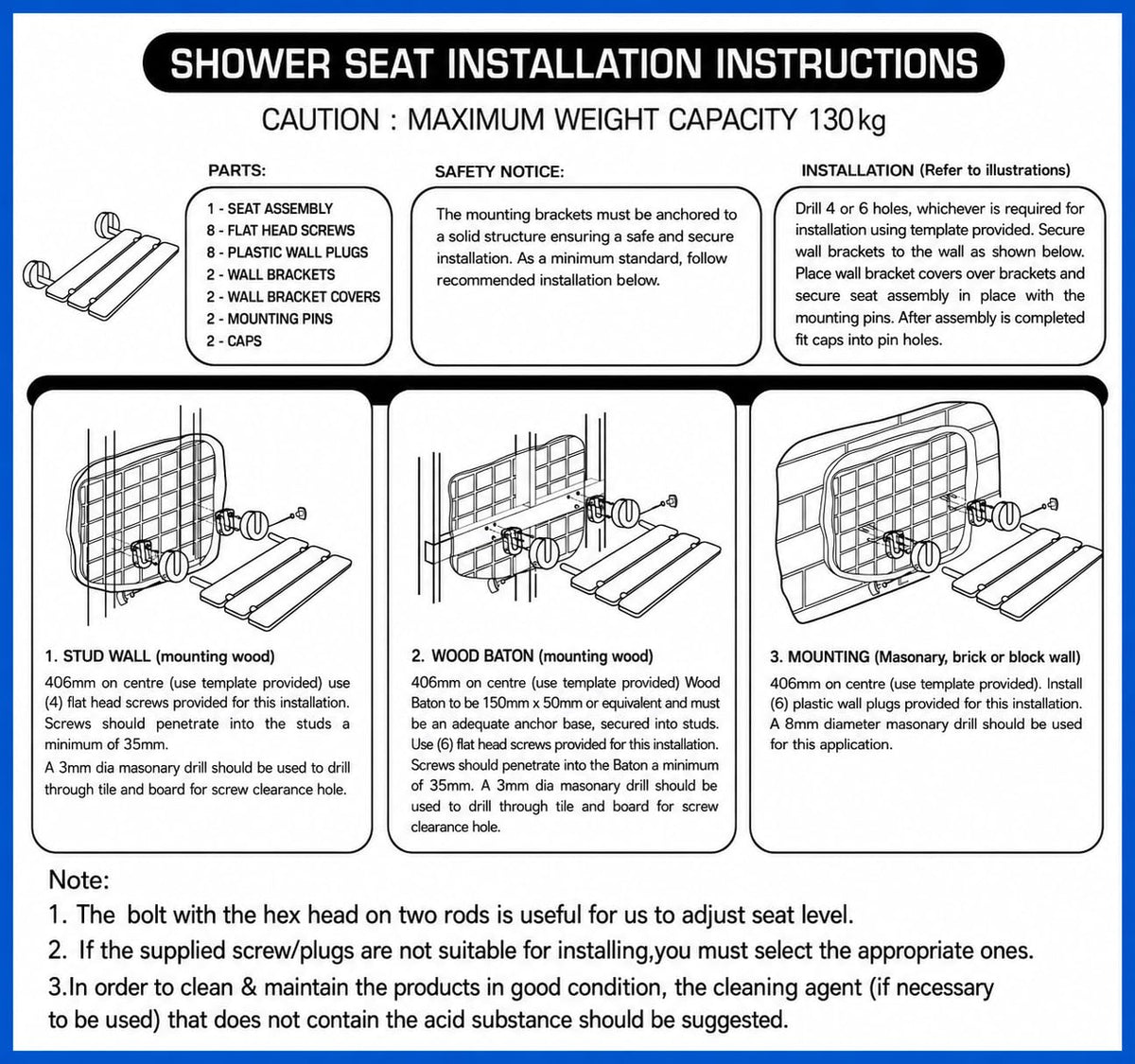20" Teak Wall Mounted Fold Down Shower Seat 400 lbs Capacity D66887