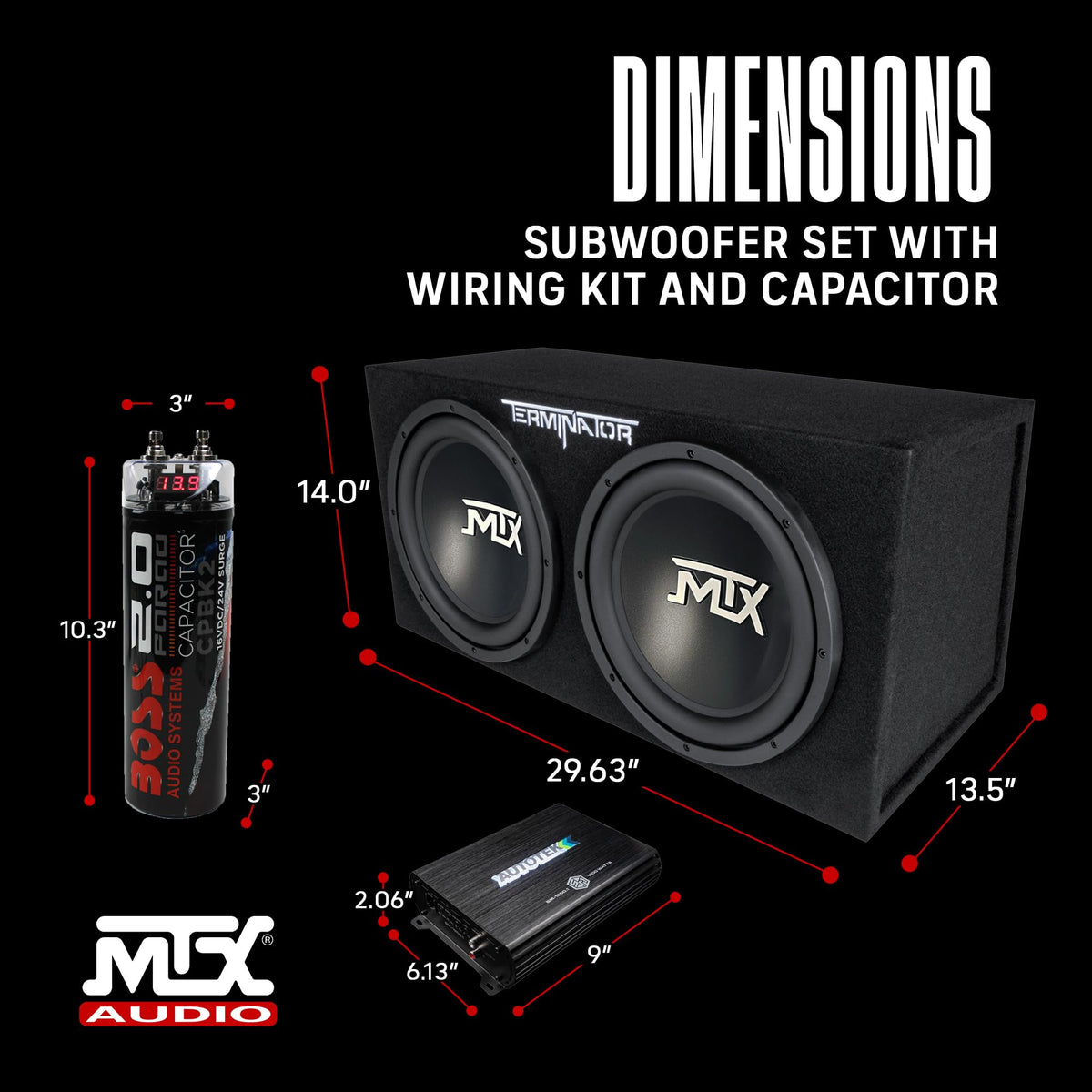 Dual 12" Subwoofer Box, Mono Amp, & Wiring Kit X666374