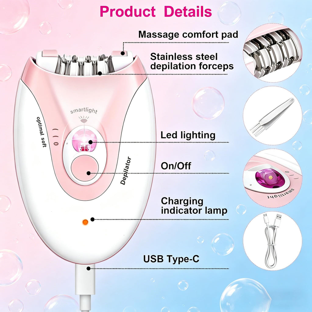 Rechargeable 2 Speed Epilator with LED Light & 36 Tweezers N330759
