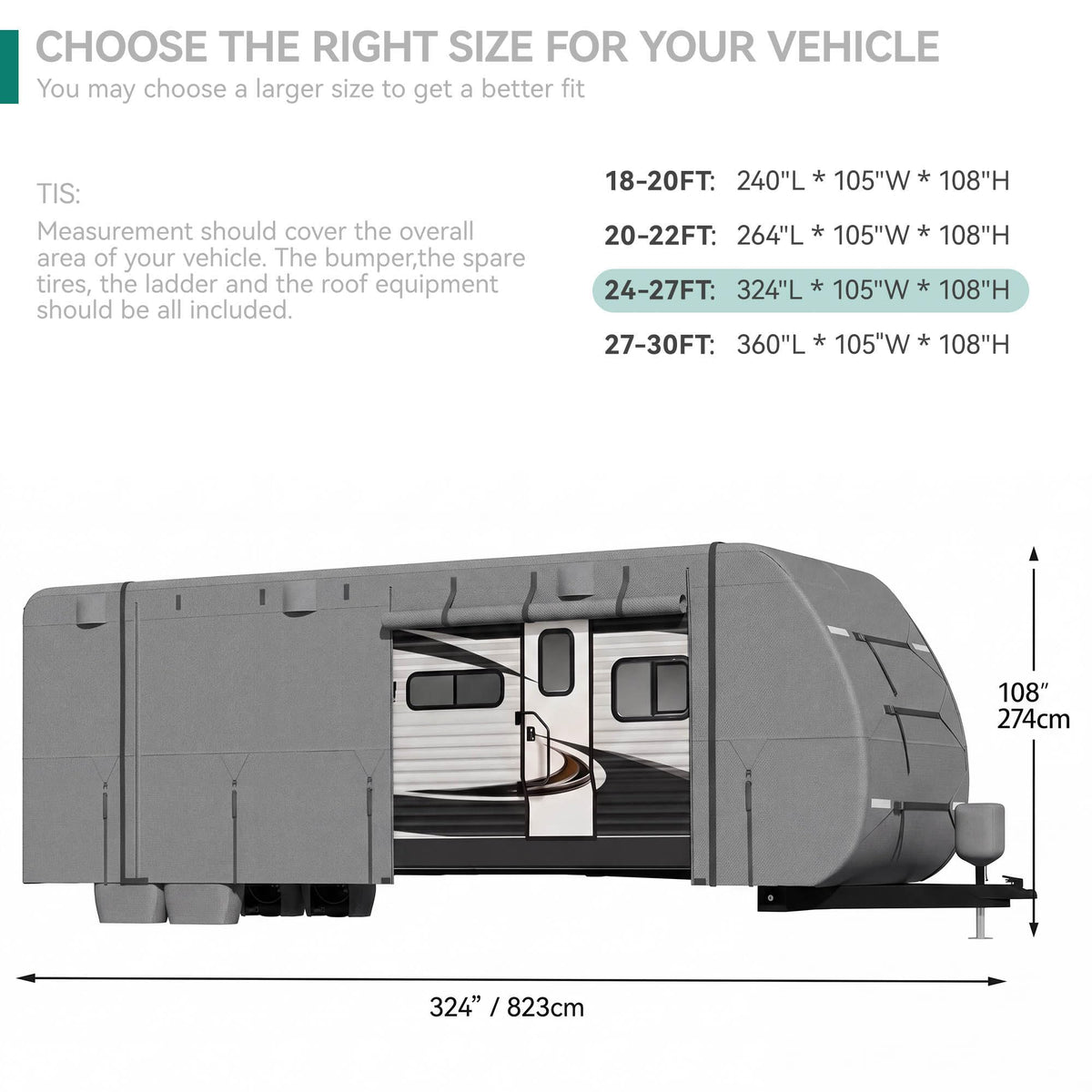 24-27FT Travel Trailer Cover 9-Layers Non-Woven Fabric E1638