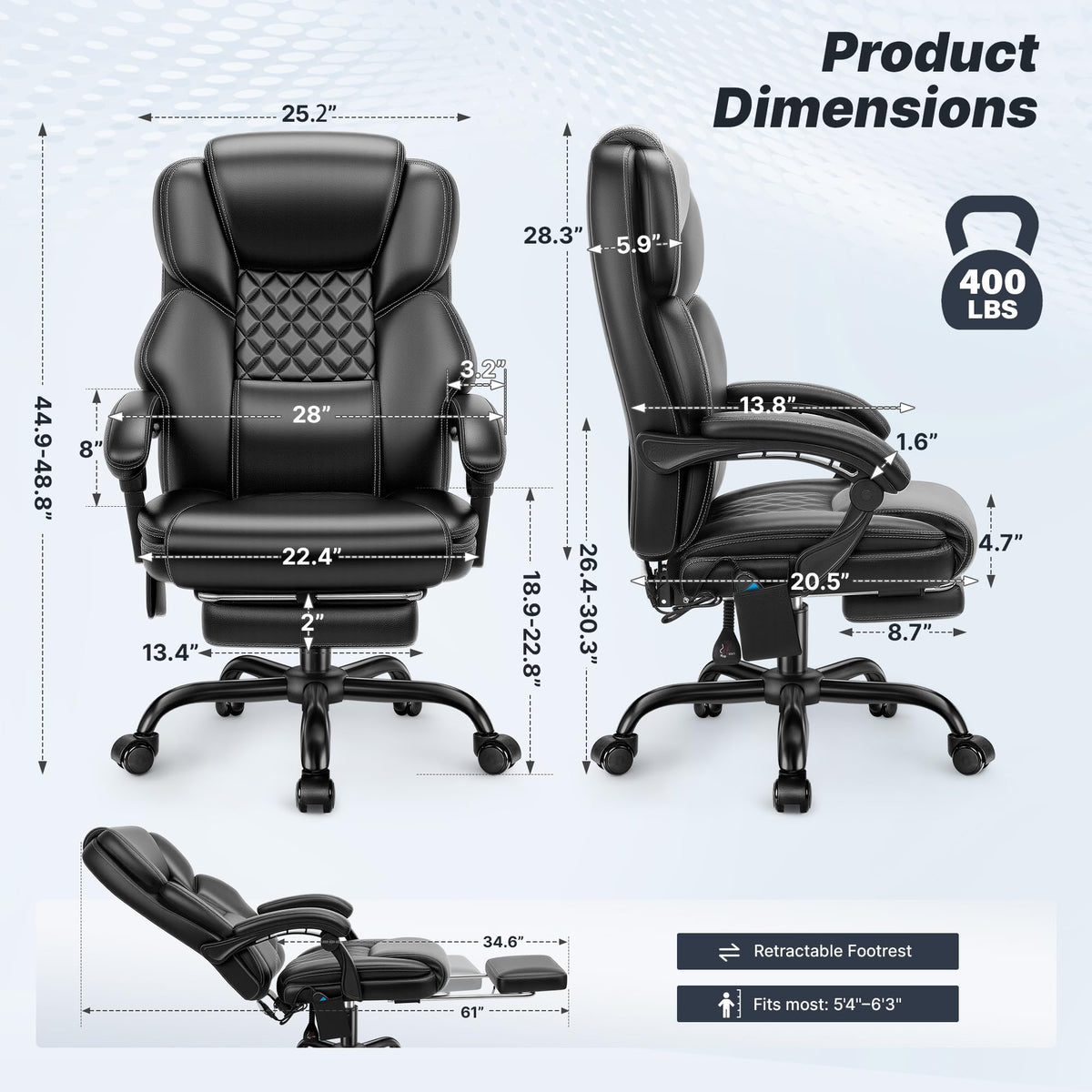 Massage Office Chair with Footrest, Heat and 160° Recline Y434