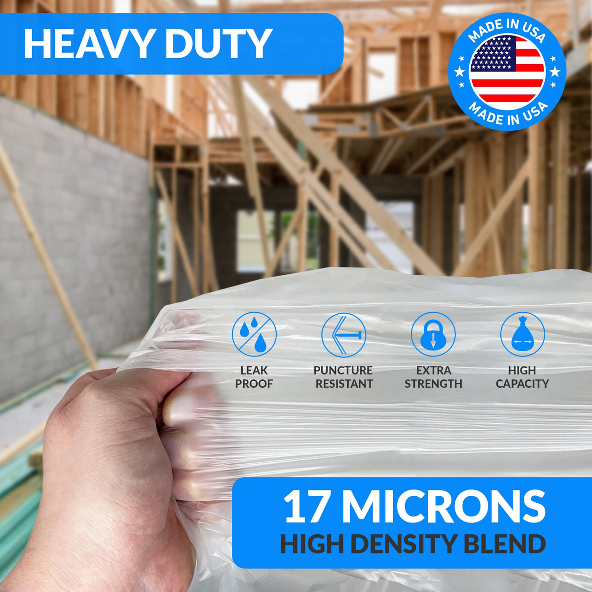 55 Gallon Heavy Duty Clear Trash Bags 100 Count I4646