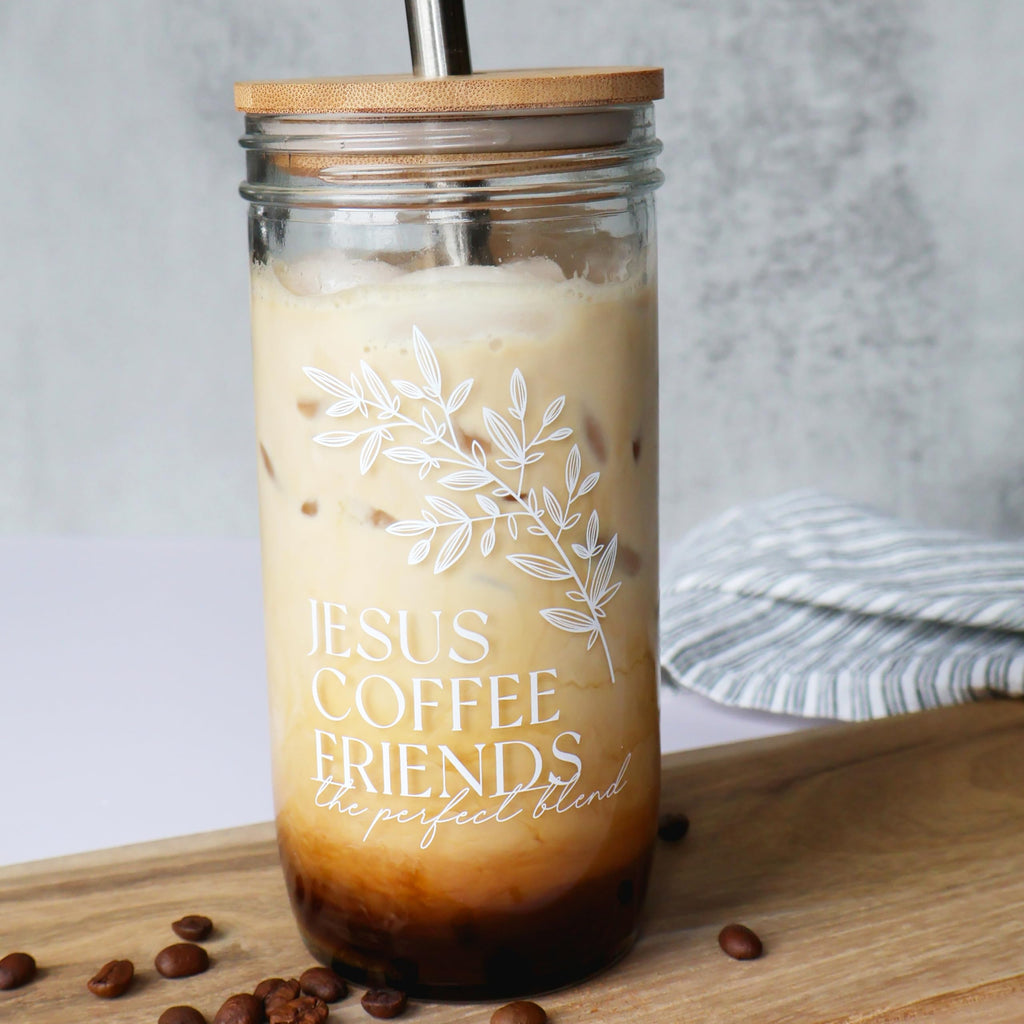Glass Cup with Acacia Lid and Stainless Steel Straw 22 Ounce R397