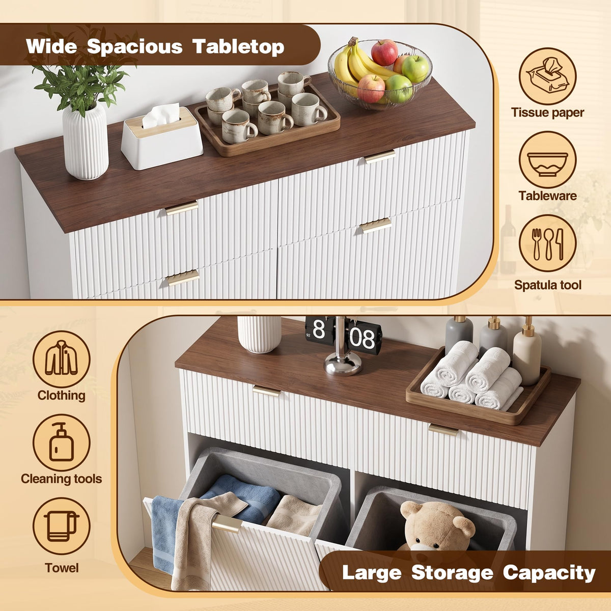 White and Dark Walnut Tilt Out Trash Cabinet Z710