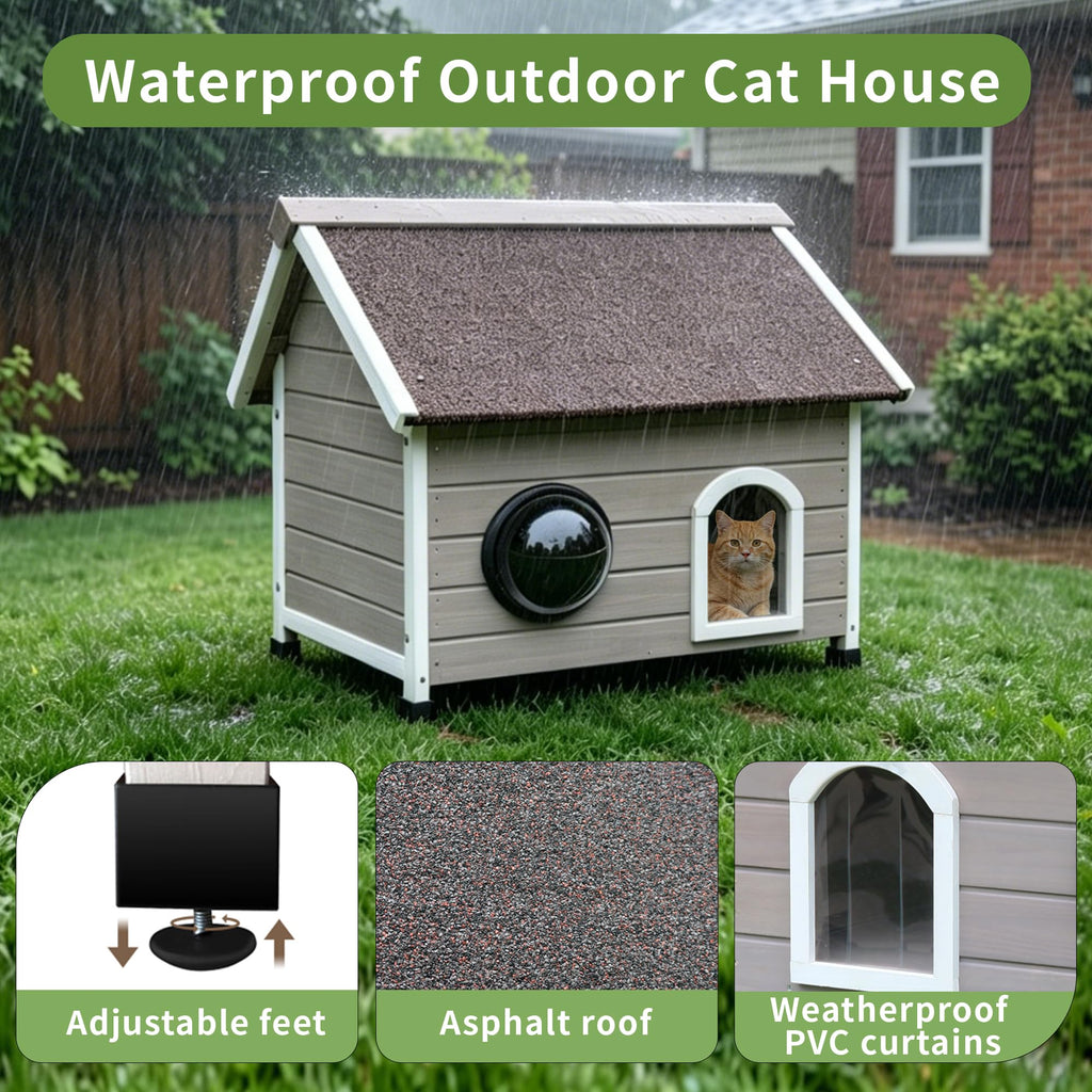 Wooden Elevated Outdoor Cat House J104447