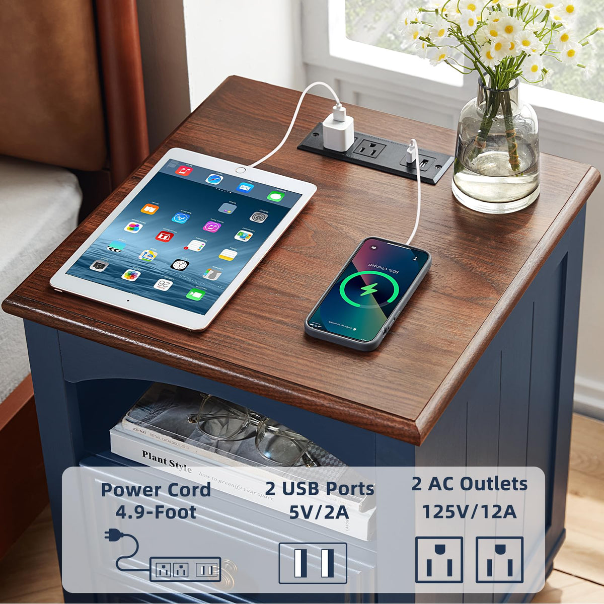 18" Nightstand with Charger Station O835709