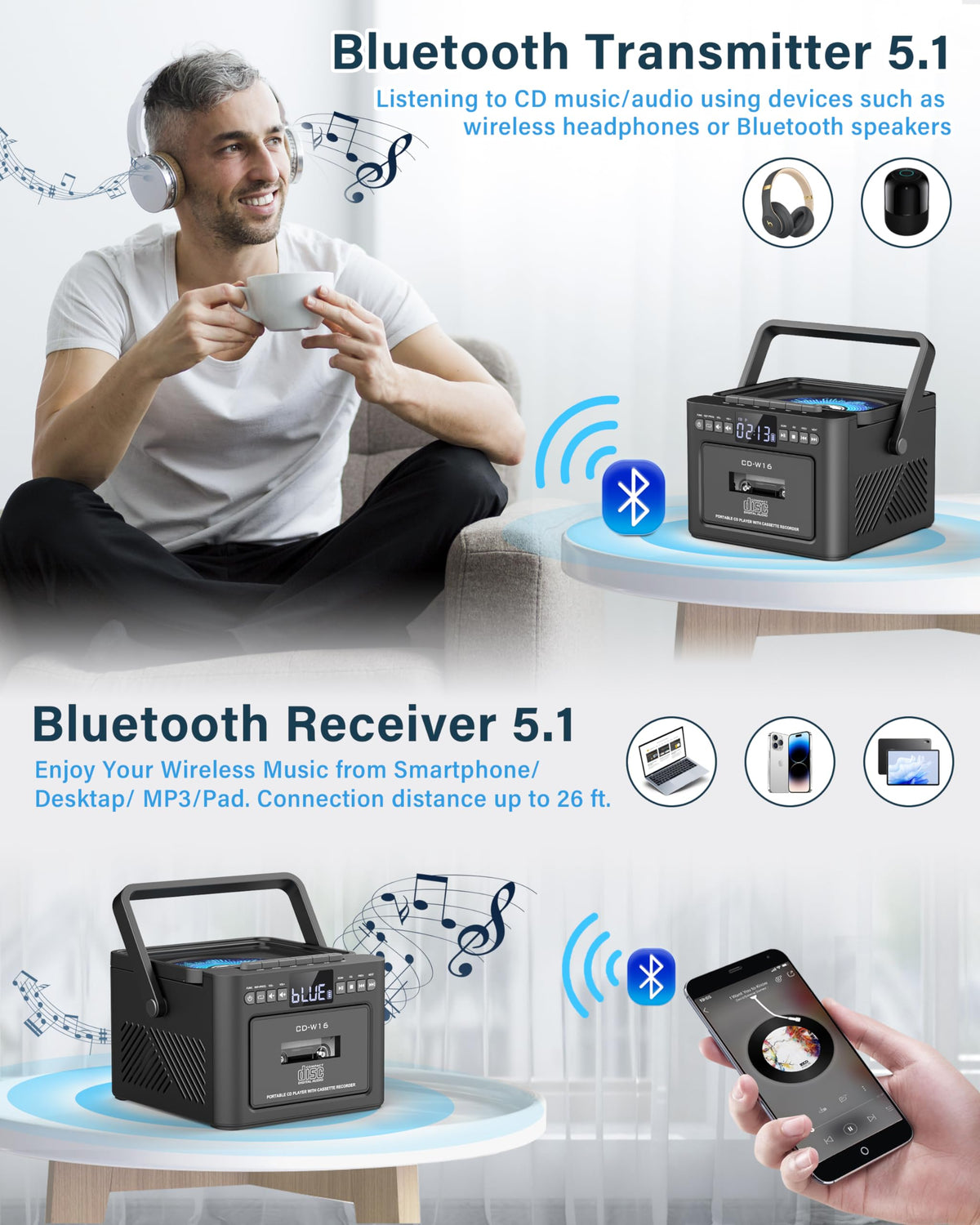 Boombox Cassette CD Player Combo with Bluetooth E493736