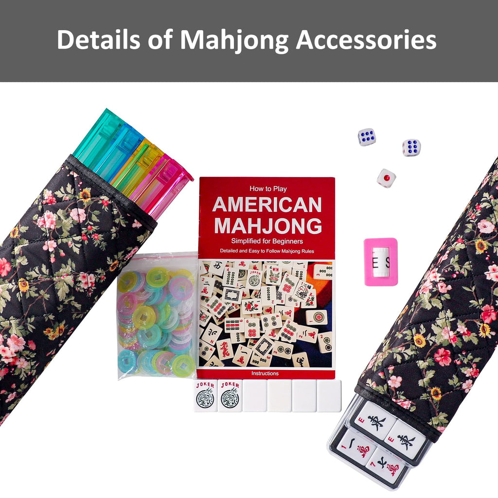 American Mahjong Game Set, 166 White Tiles, 4 Color Rack/Pushers, Black Carrying Bag K35545