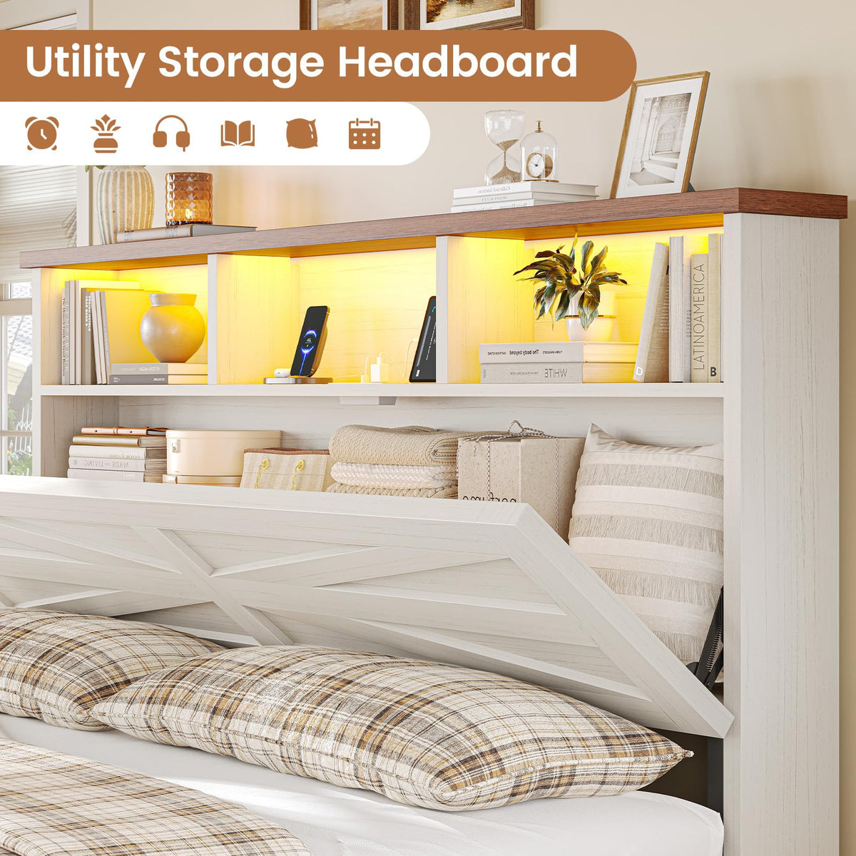 White Full Size Wood Bed Frame with 6 Drawers K615