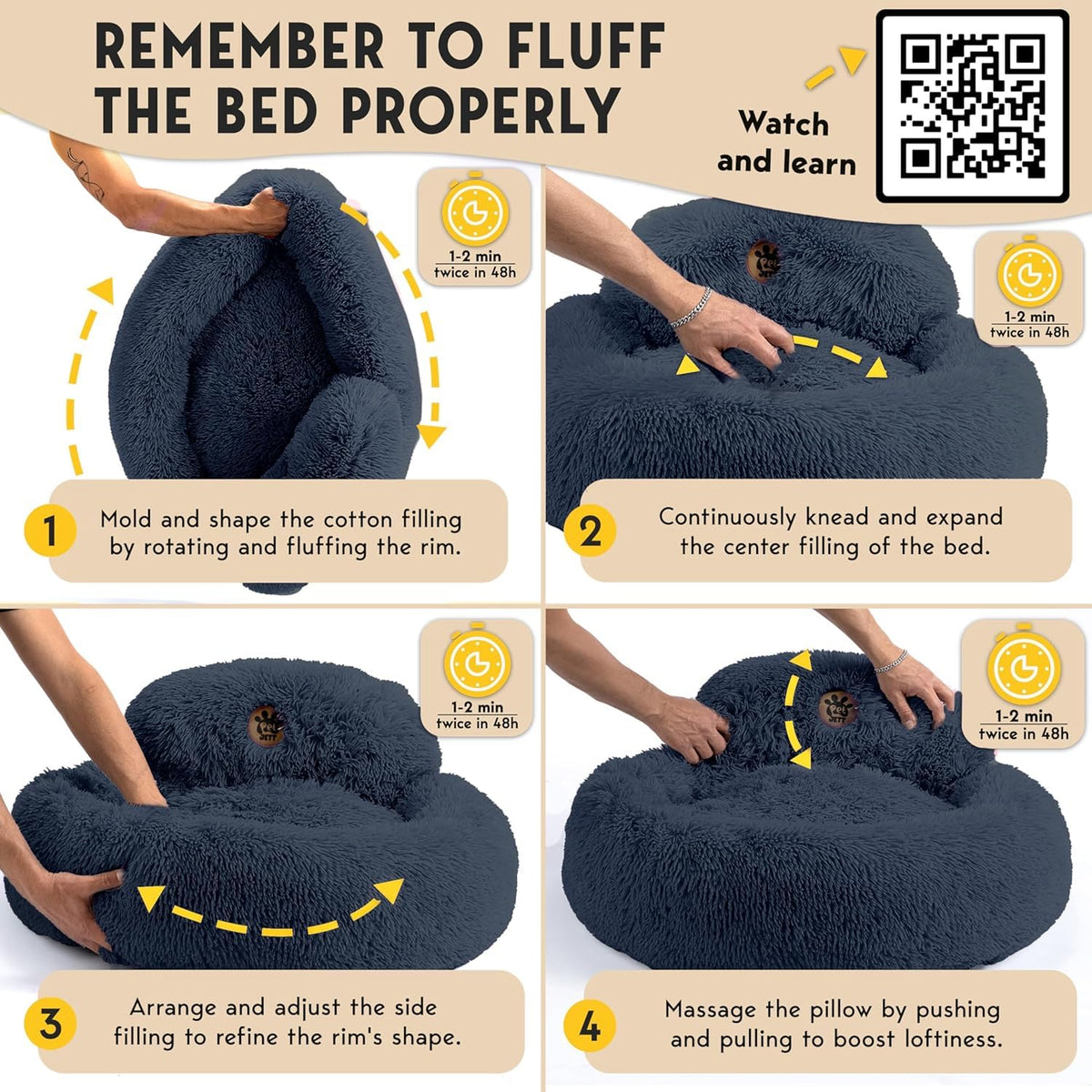 Medium Size Washable Anti-Slip Fluffy Plush Round Dog Bed R460330